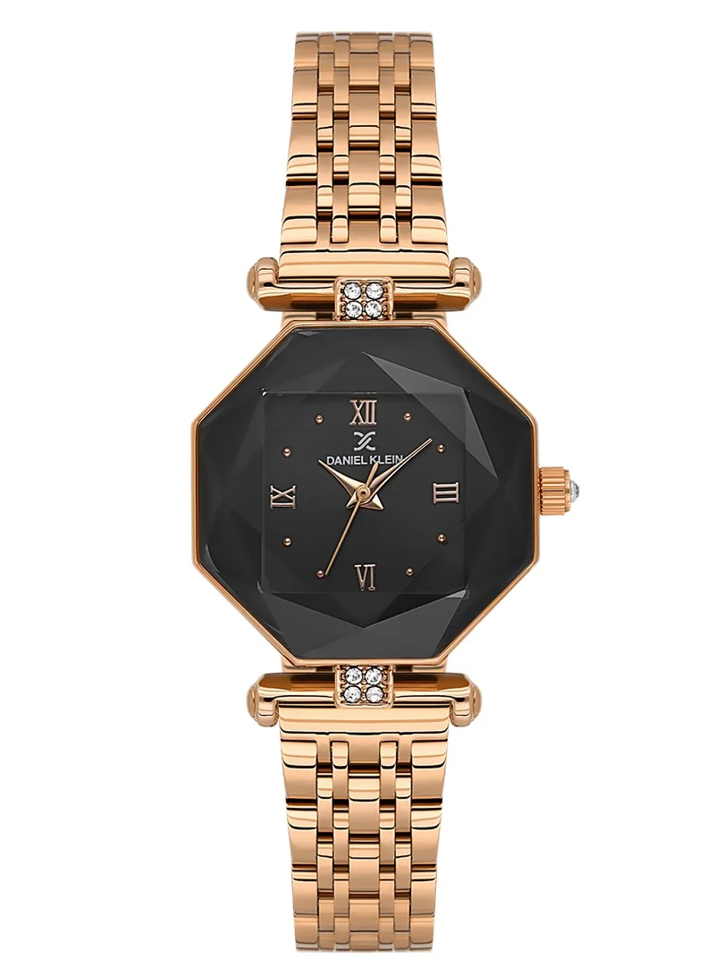 DANIEL KLEIN Women's Stainless Steel Rose Gold Alloy Case Analog Black Round Sunray Dial Japanese Quartz Premium 30 Meters Water Resistant